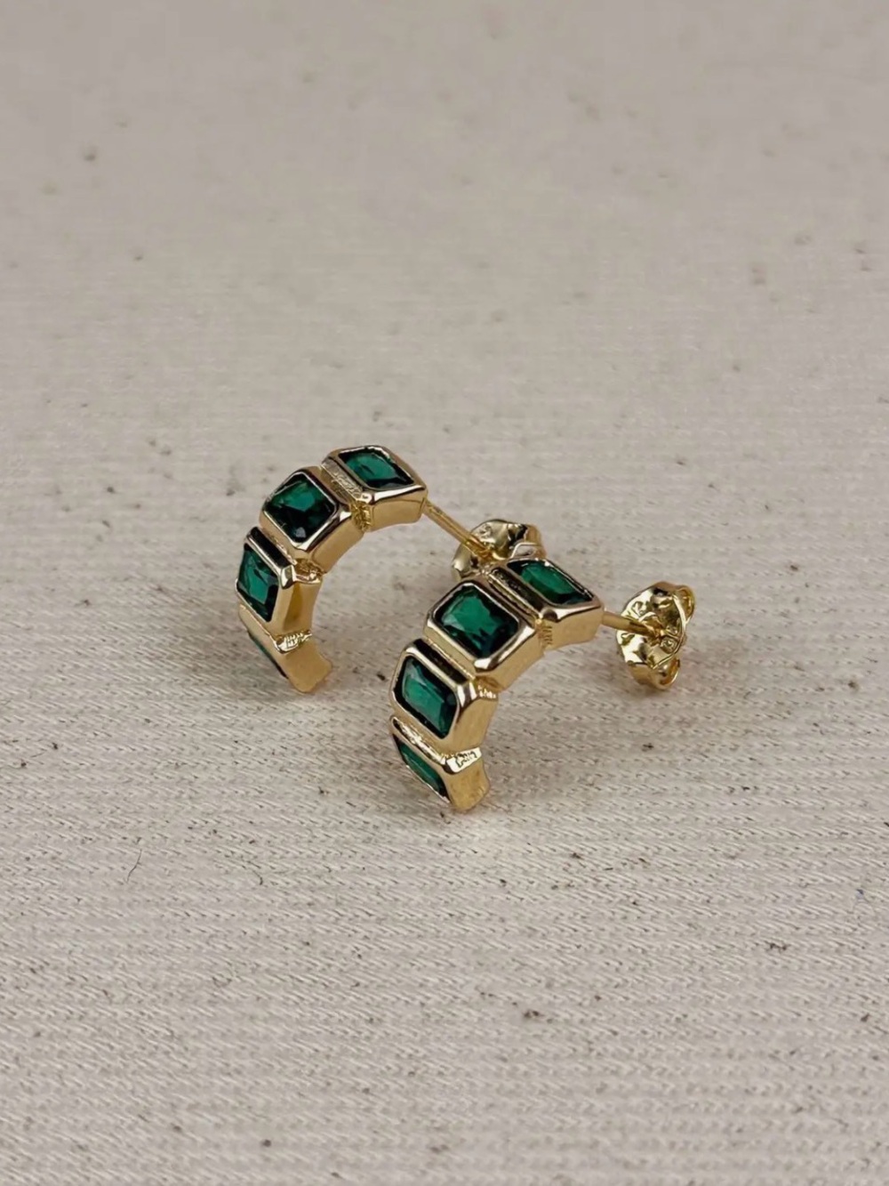18K Gold Filled Chunky Emerald CZ Curve Earrings